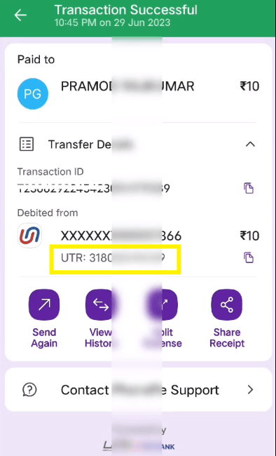 What is UTR Number in PhonePe?