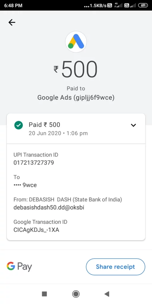 Fake Google Pay Screenshot